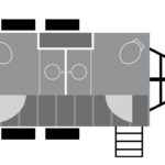 image displays the floor plan of a luxury portable restroom trailer